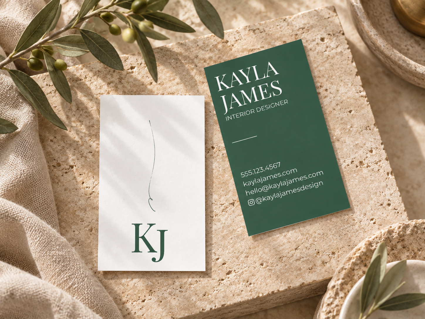 Bold Color editable Canva business card template in emerald green and white