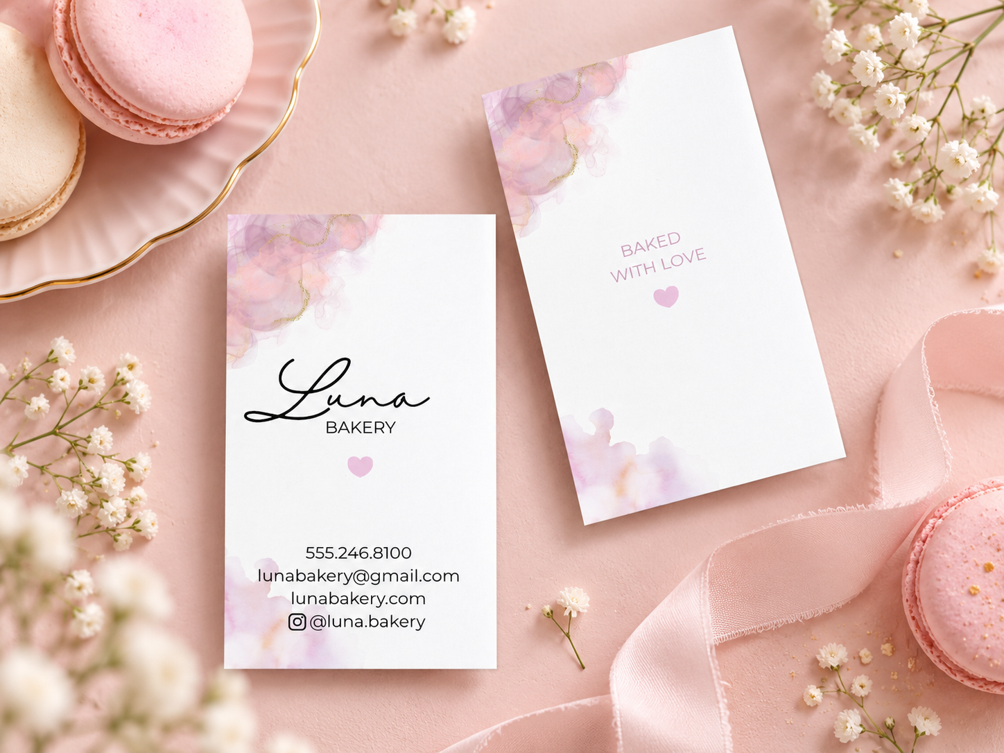 Soft Watercolor editable Canva bakery business card template