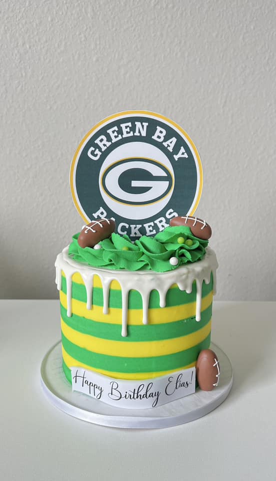 Green Bay football themed striped cake