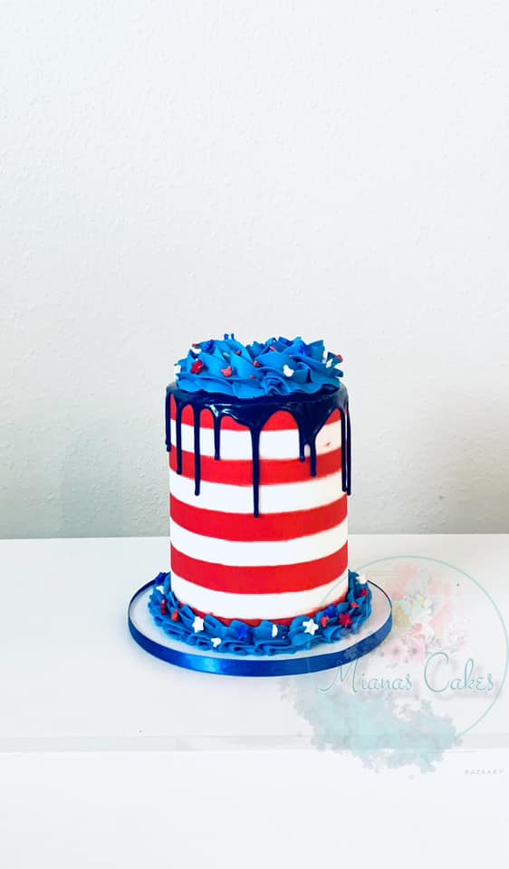 Red white and blue striped cake