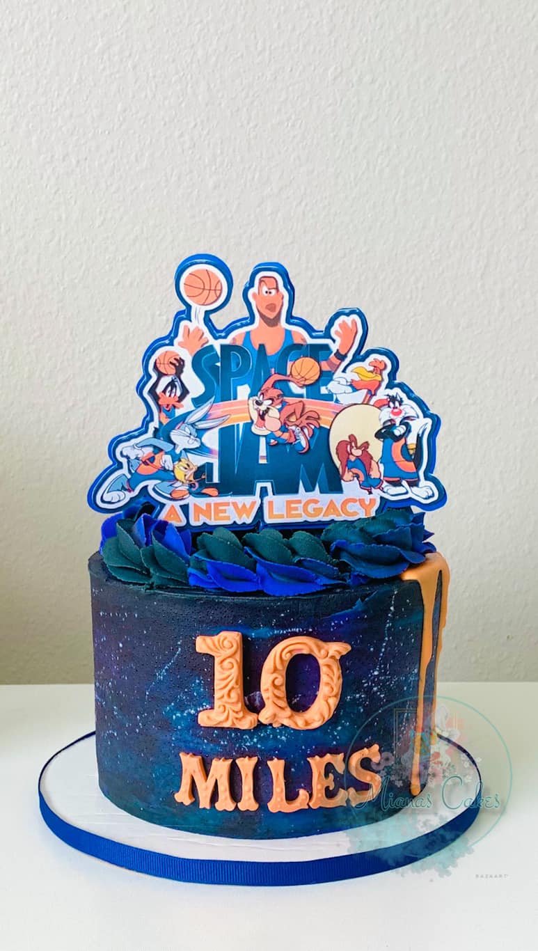 Space Jam themed galaxy cake